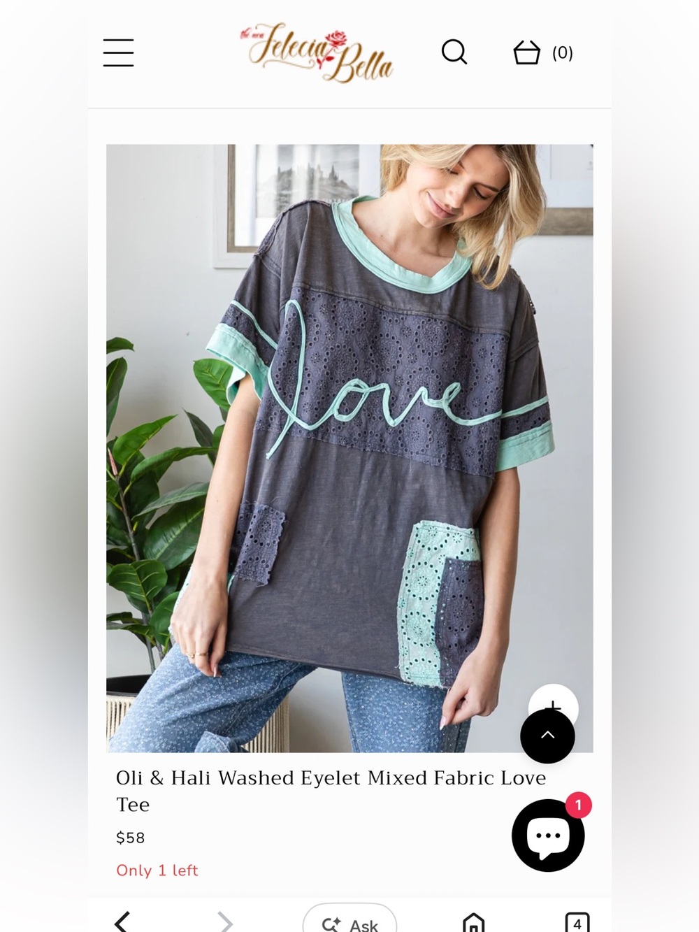 Women’s Oli & Hali distressed Eyelet Mixed Fabric Love Tee w/pockets size L - Picture 2 of 9